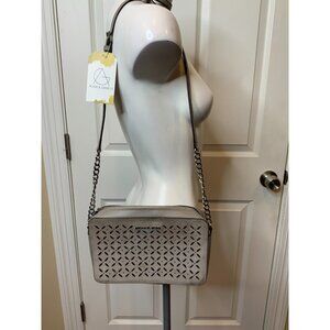 Michael Kors Gray Jet Set Studded Leather Suede Crossbody Purse Bag